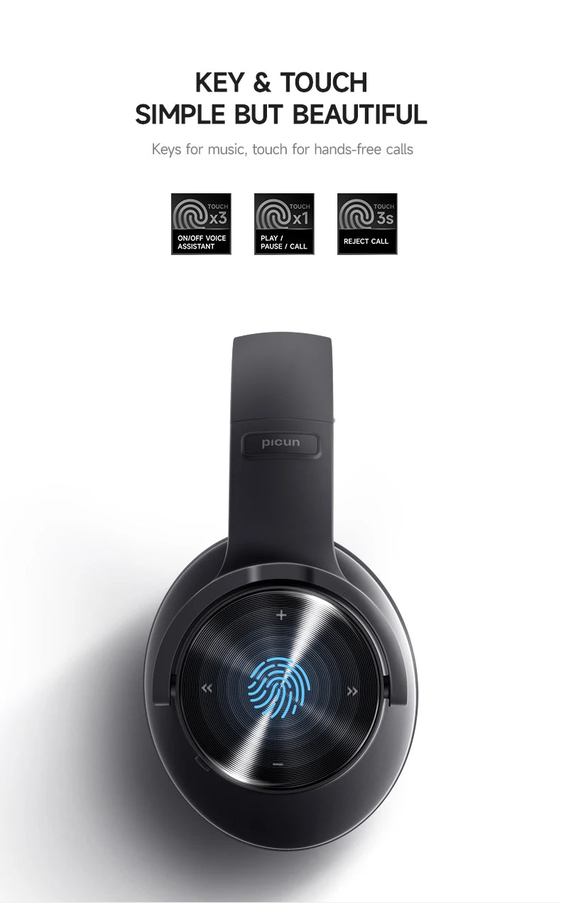 Picun B8 Bluetooth Headphones - 120H Playtime, Wireless Over-Ear Headset, 3EQ Mode, Low Latency, Hands-Free Calls