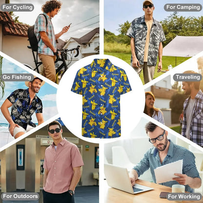 Summer Men's Short Sleeve Shirt – Cute Animal Print, Open Button Lapel, Comfortable Casual Top