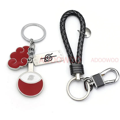 Bandai Naruto Red Cloud Alloy Keychain Set – 20 Styles Anime Woven Leather Rope Charm Car Pendant Punk Jewelry Gift Accessories