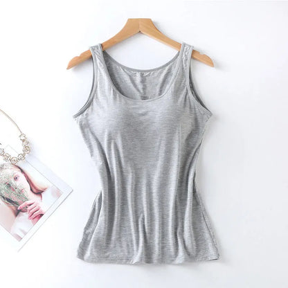 2026 Women's Padded Tank Top with Built-In Bra - Slim Fit Sleeveless Vest Shirt