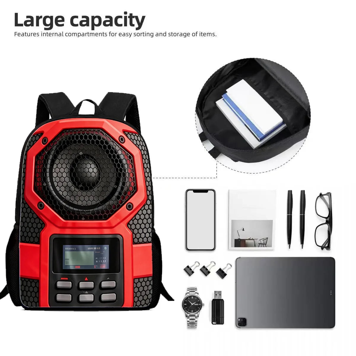 2026 Kids Summer School Backpack - Large Capacity Printed Student Travel Bag with Speaker