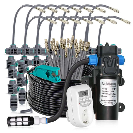 Adjustable 360° Brass Mist Nozzle Garden Irrigation Kit with 1/4” Hose, 15–5M Flexible Spray Cooling Sprinkler System for Watering & Cooling