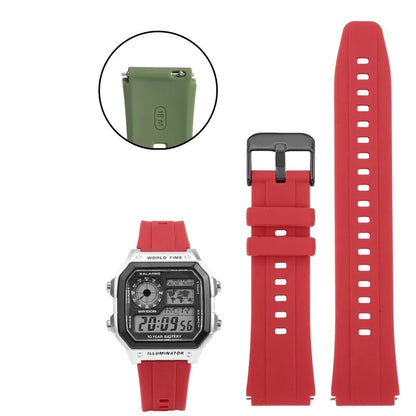 Rubber Silicone Watch Strap for Casio AE-1200, AE-1300, A158, A168W, F-91W & GW400 Series - Replacement Sport Watchband