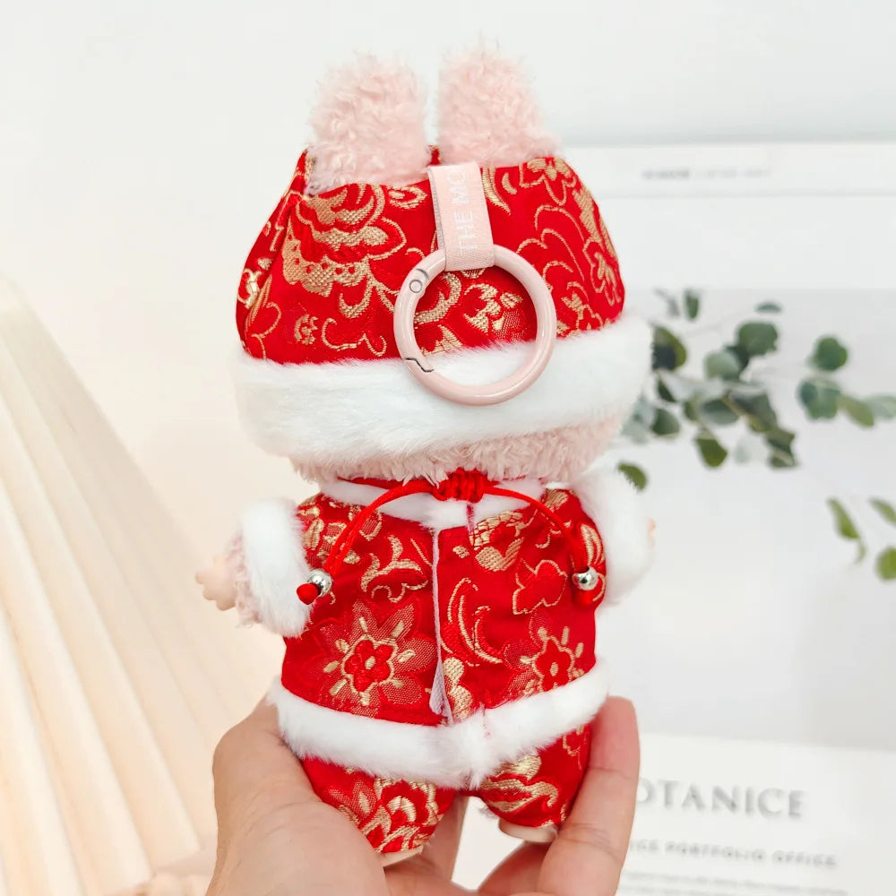 17cm Mini Plush Doll Clothes — Outfit Accessories for Labubu V1 & V2, Christmas Cookie Man Sweater Hat, New Year Gift