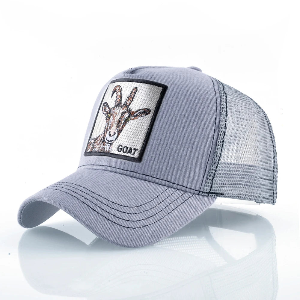 Goat Patch Trucker Cap - Embroidered Adjustable Snapback Baseball Hat for Men & Women