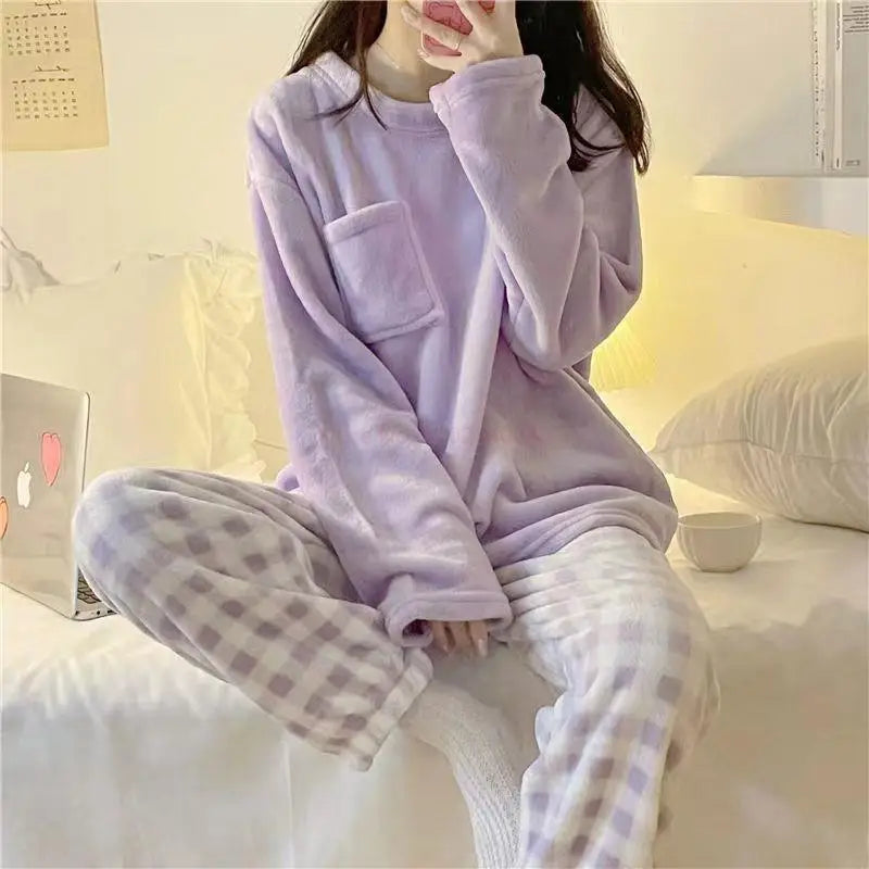Sanrio Anime Cinnamoroll Pajamas, Kawaii Kuromi and My Melody Flannel Pullover, Coral Velvet Winter Warm Pajamas, Homewear for Girls Gifts