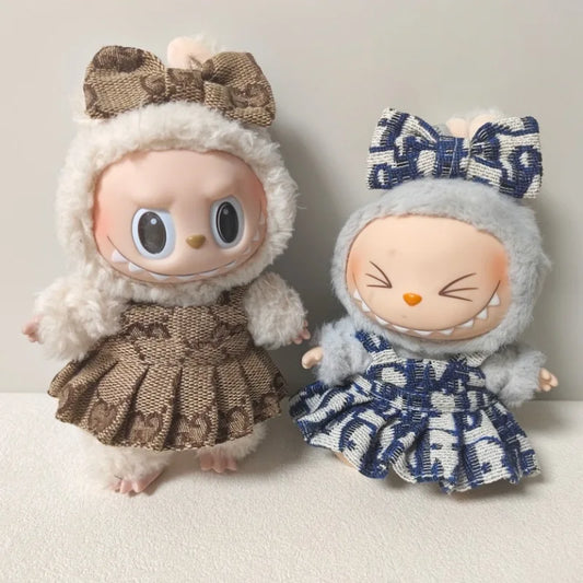 17cm Labubu II Mini Doll Clothes — Luxury Bow Headband Dress Outfit Set for Sitting, Party & Game Accessories