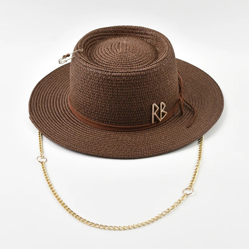 Women's Straw Sun Hat - Elegant Ribbon Decor Beach Travel & Party Dress Hat