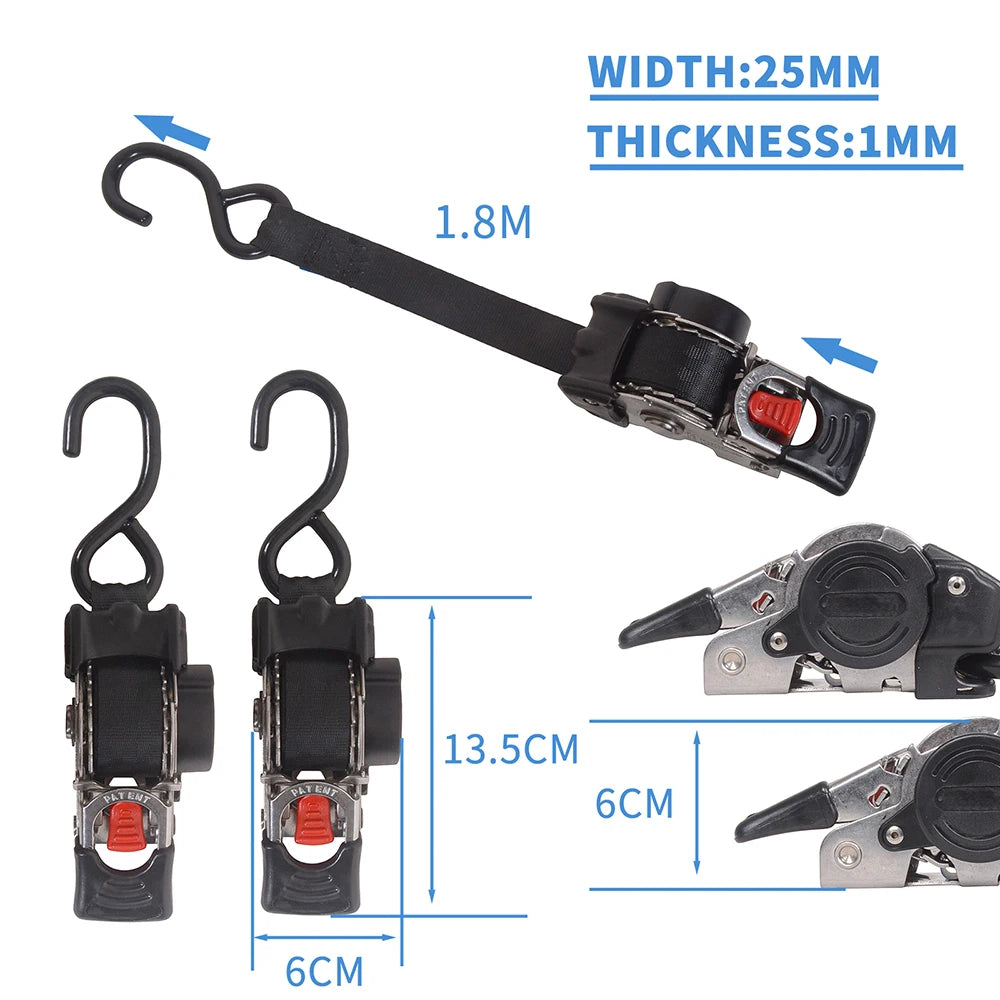 2 Pack Bolt-On Retractable Ratchet Tie Down Straps – Heavy Duty Stainless Steel Auto Retracting Cargo Securing Straps for Transport & Truck Use