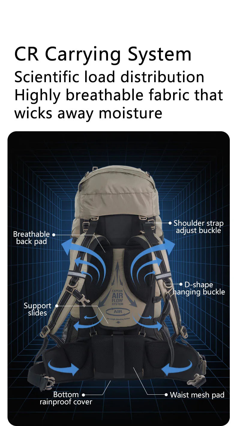 Naturehike 70L Camping Backpack — Large Capacity Ergonomic Hiking & Trekking Bag for Men with Rain Cover