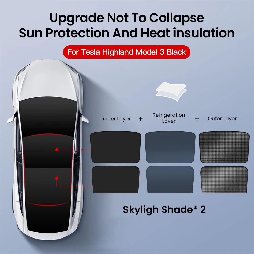 YZ Sun Visor Upgrade for Tesla Model 3 & Y Highland 2021-2024 – Ice Cloth Buckle Sunshade for Glass Roof & Skylight
