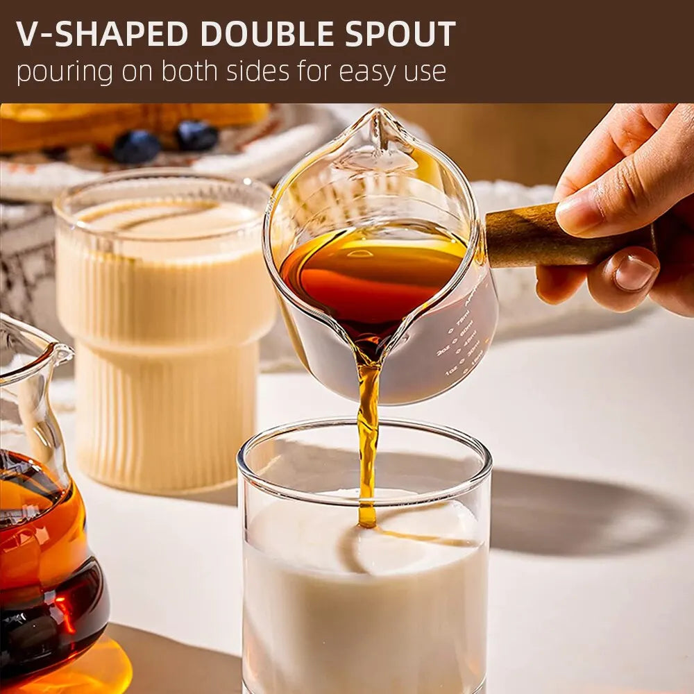 75ml Heat-Resistant Glass Espresso Measuring Cup - Double/Single Mouth Milk Jug with Handle - Glass Scale Measure Mug