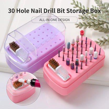 Nail Drill Bit Organizer Box - 30-Slot Acrylic Dustproof Storage Case for Nail Art Supplies