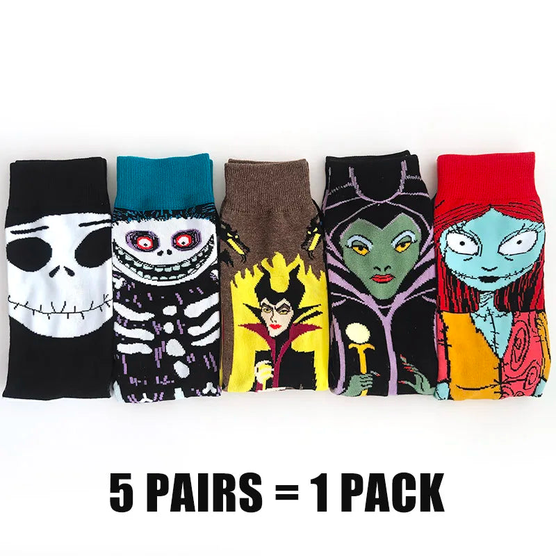 Cartoon Anime Crew Socks - 5 Pairs Unisex Hip Hop Street Style Novelty Casual Socks for Men and Women