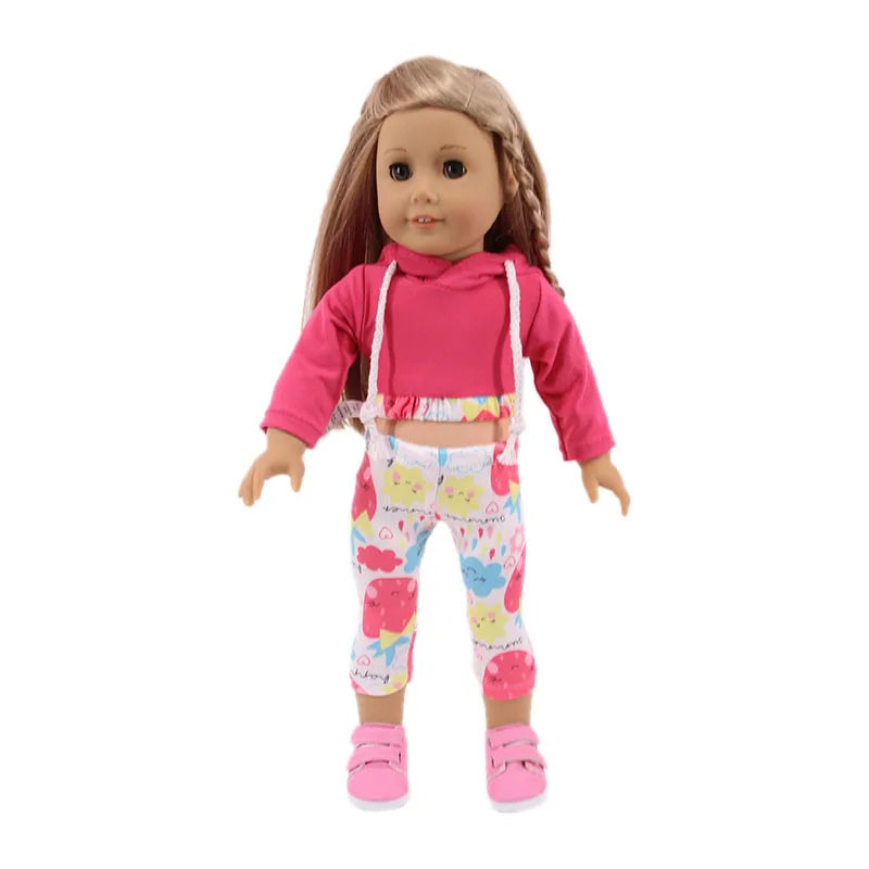 4-Piece Doll Clothes Set – Daily Pretty Dresses, Top & Pants for 43cm Born Baby Dolls & 18-Inch American Dolls, Festival Gift for Girls