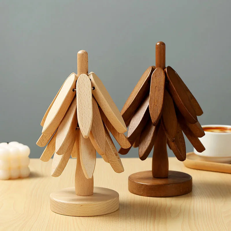 4PCS Tree Design Wooden Trivets - Decorative Anti Scald Heat-Resistant Table Mats and Coasters Placemats for Pot and Pans