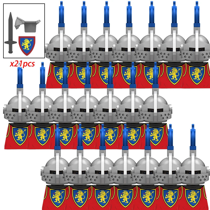 21PCS MOC Medieval Knights & Roman Legion Soldiers Building Blocks Set Warrior Figures with Weapons Helmet Bricks Toy Collection