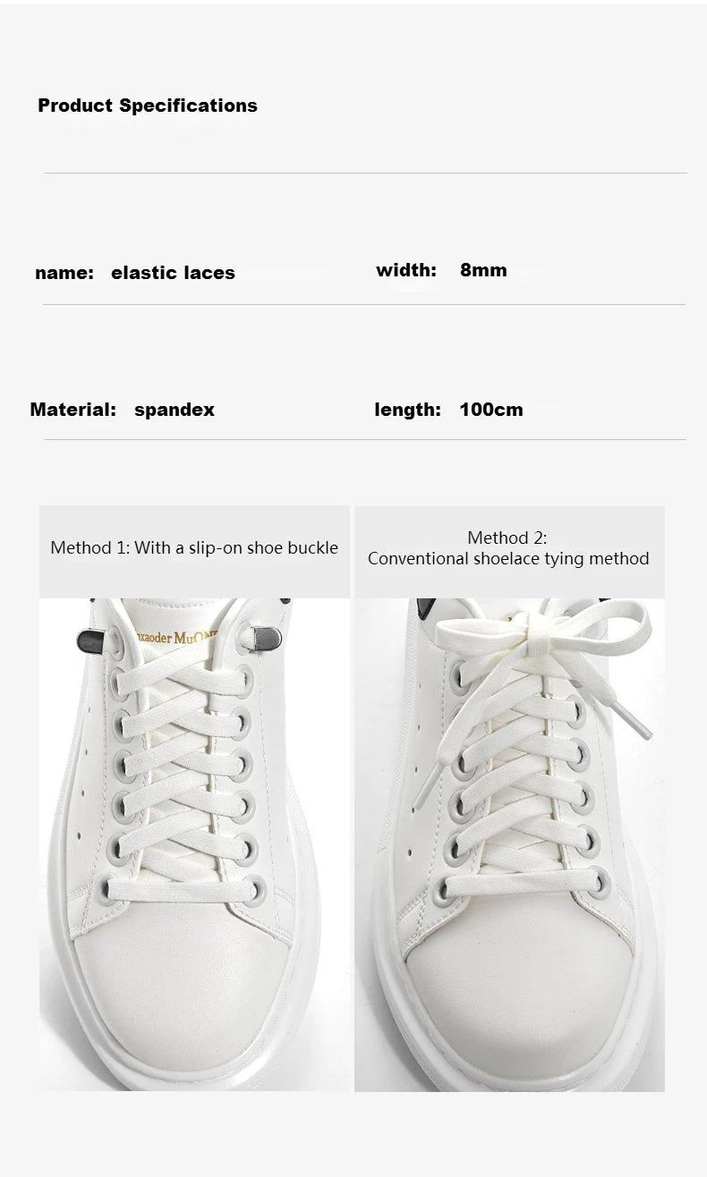 No-Tie 8MM Flat Elastic Shoelaces – Quick Sneakers Laces for Kids & Adults, Shoe Accessories