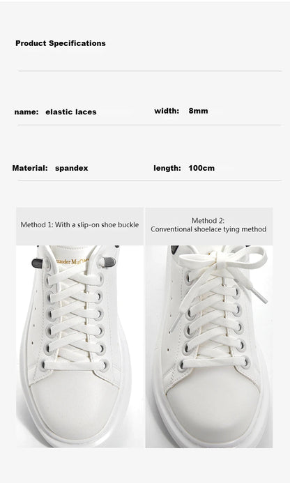 No-Tie 8MM Flat Elastic Shoelaces – Quick Sneakers Laces for Kids & Adults, Shoe Accessories