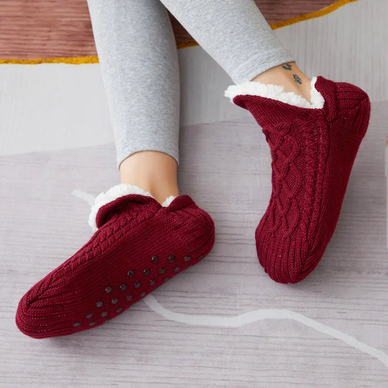 Thickened Winter Cashmere Socks - Thermal Woven Velvet Sleep Socks for Women, Cozy Home Slippers and Floor Socks
