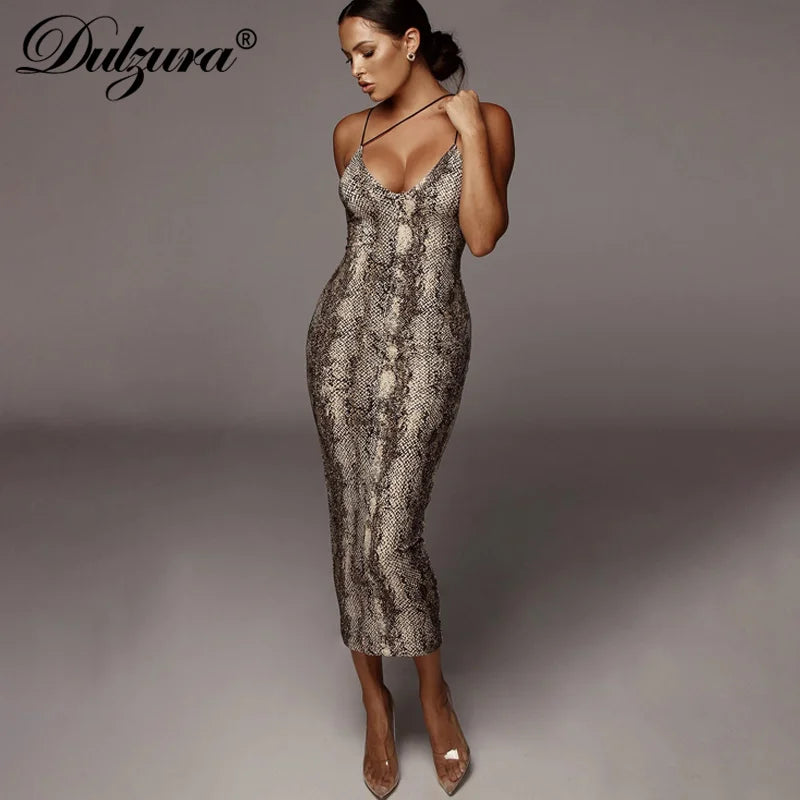 Dulzura Women’s Leopard Bodycon Midi Dress – Party, Club & Evening Streetwear Summer 2024 Wholesale