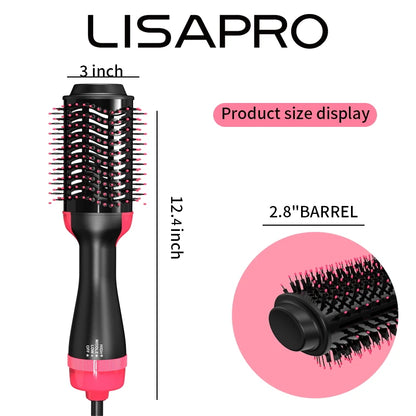 LISAPRO 3-in-1 Hot Air Brush - Professional Hair Dryer, Volumizer & Styling Brush With 1000W One-Step Blow Drying
