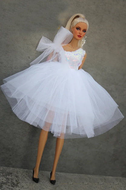 Handmade 1/6 Doll Dress – White & Pink Lace Ballet Evening Gown for Xinyi FR ST BB Dolls