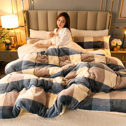 Winter Bedding Thick Quilt – Warm Flannel Fleece Comforter, Thickened Duvet Set for Cold Nights