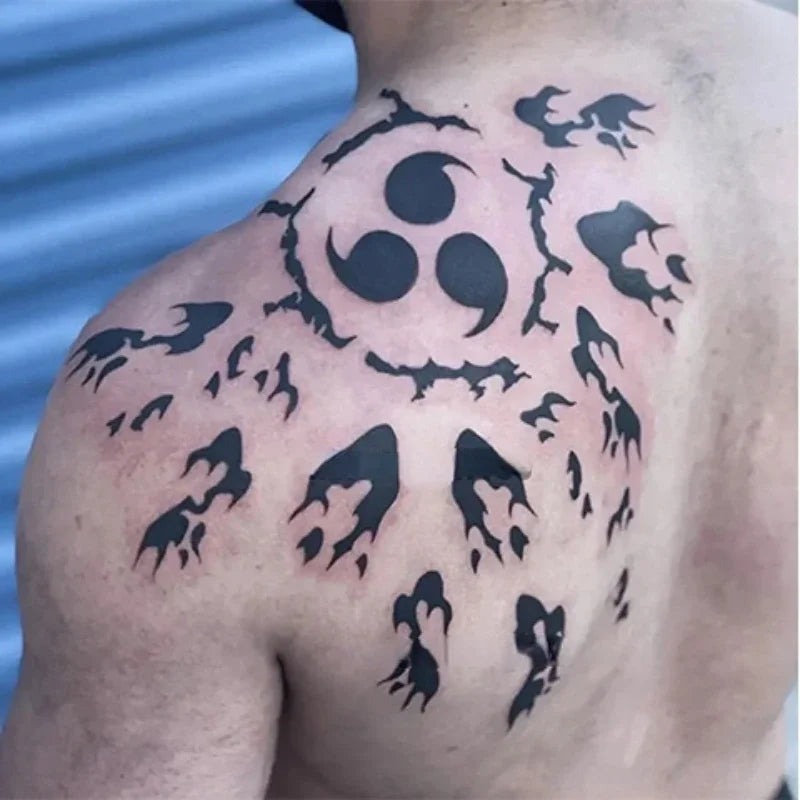 Large Anime Black Temporary Tattoo – Waterproof Curse Mark Body Art Sticker for Back & Waist, Unisex Fake Tattoo