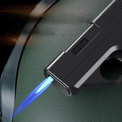 2026 Clip Gun Type Butane Lighter - Windproof Jet Blue Flame Cigarette Holder Gift for Men (No Gas Included)