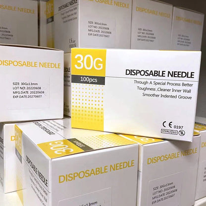 100pcs Painless Small Needle 30G - Disposable Medical Micro-Plastic Injection Cosmetic Sterile Needles - Various Lengths Available