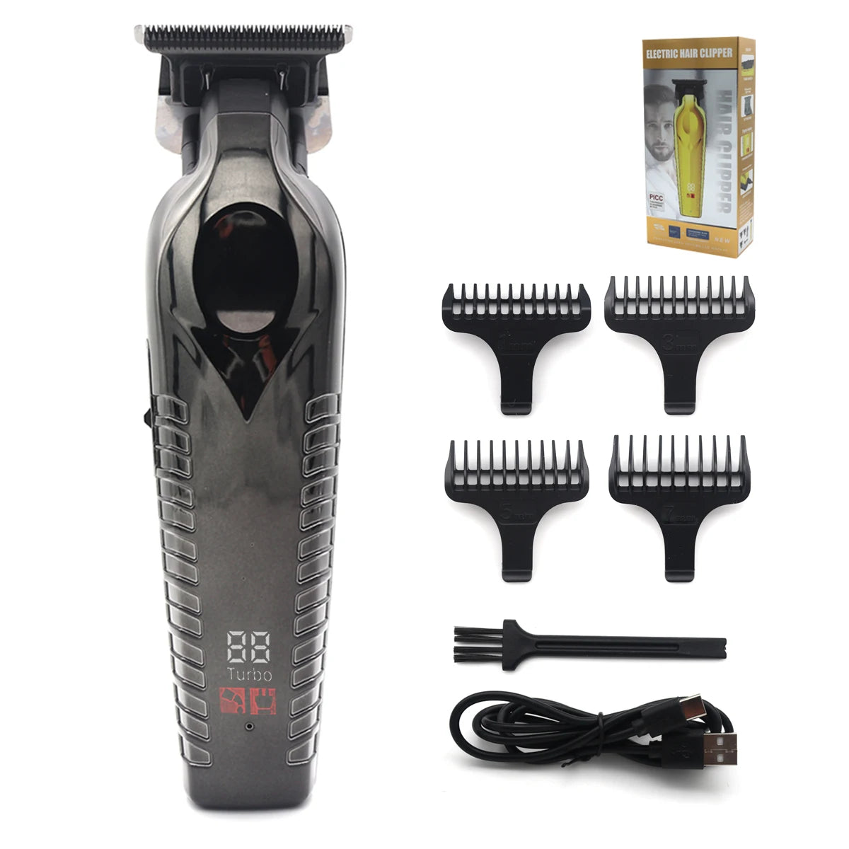 Men's Hair Trimmer – Zero Gapped DLC T-Blade, LED Display, Low Noise, Cordless Professional Hair Clipper for Finishing