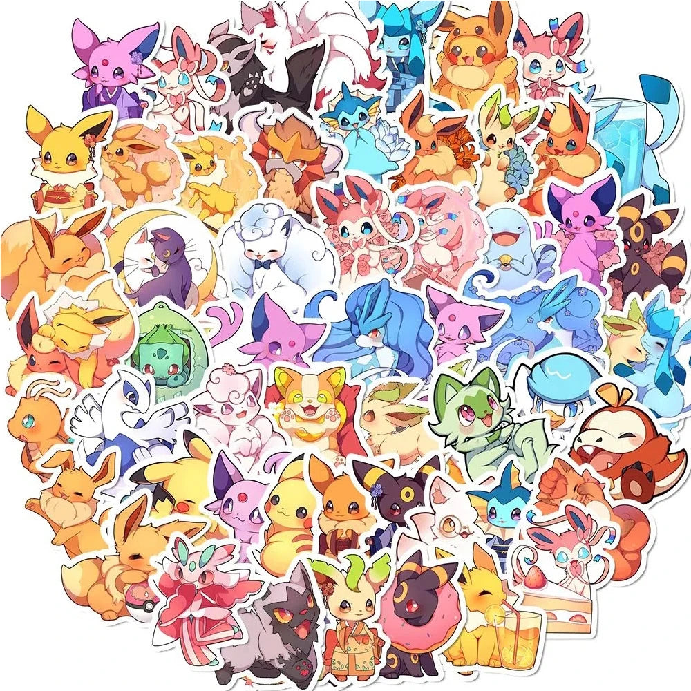 10/30/50PCS Cute Pokémon Anime Stickers - Kawaii Pikachu and Eevee Cartoon Decals for Phones, Water Bottles, Notebooks, and DIY Crafts