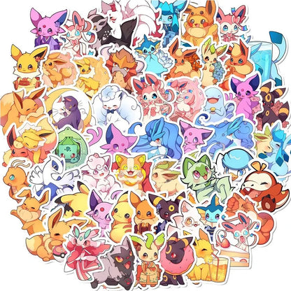 10/30/50PCS Cute Pokémon Anime Stickers - Kawaii Pikachu and Eevee Cartoon Decals for Phones, Water Bottles, Notebooks, and DIY Crafts