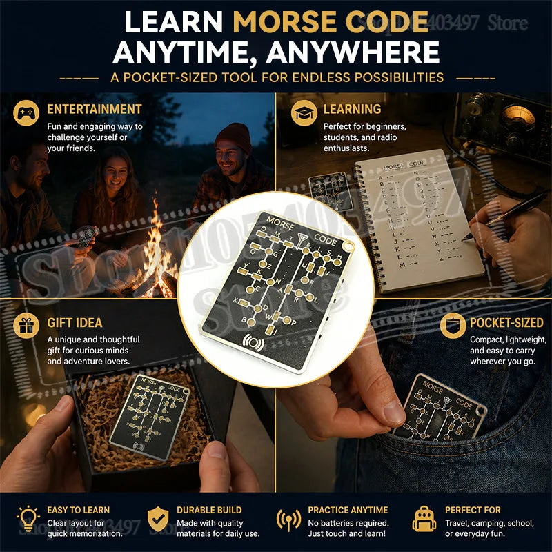 Morse Code Trainer Card Pro - Professional PCB-Style Interactive Learning Board with LEDs & Signal Buttons for Adults