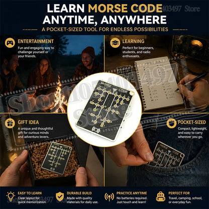 Morse Code Trainer Card Pro - Professional PCB-Style Interactive Learning Board with LEDs & Signal Buttons for Adults