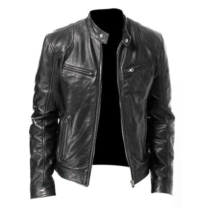 2024 Men’s Motorcycle Leather Jacket – Casual Slim Fit PU Coat with Lapel, Anti-Wind Motorcycle Outerwear for Autumn