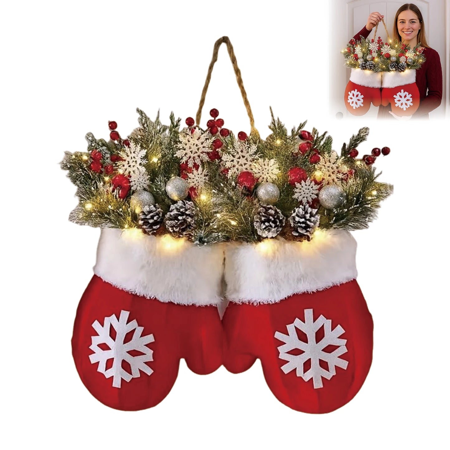 2025 Christmas Glove-Shaped Artificial Flower Garland Wreath — Window & Door Holiday Decoration
