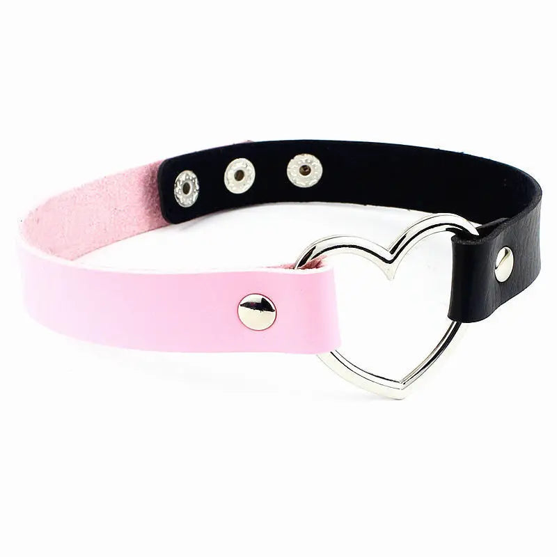 Harajuku Punk Rock Gothic Choker Necklace – PU Leather Heart Lock, Key, Spike Collar, Cosplay Accessories for Women