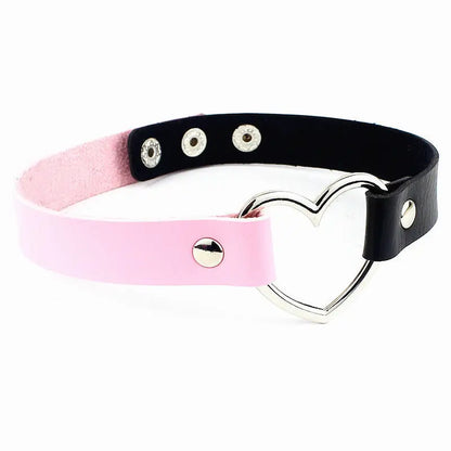 Harajuku Punk Rock Gothic Choker Necklace – PU Leather Heart Lock, Key, Spike Collar, Cosplay Accessories for Women