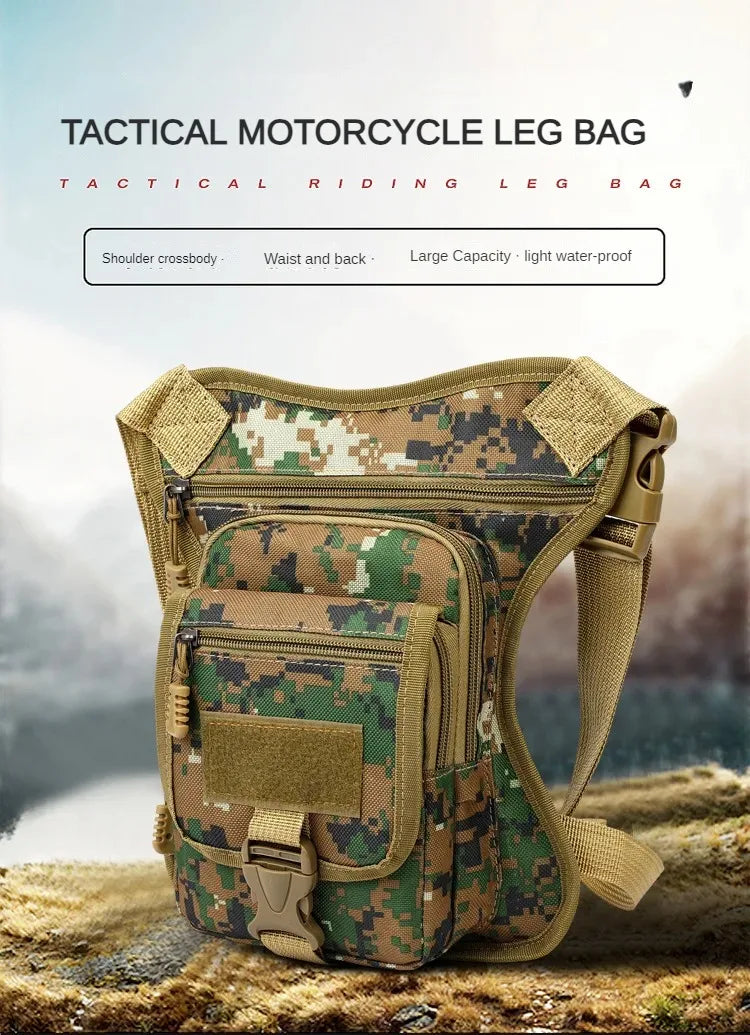 Camouflage Motorcycle Drop Leg Bag – Waterproof, Multifunctional Waist Bag for Travel, Hiking & Outdoor Riding