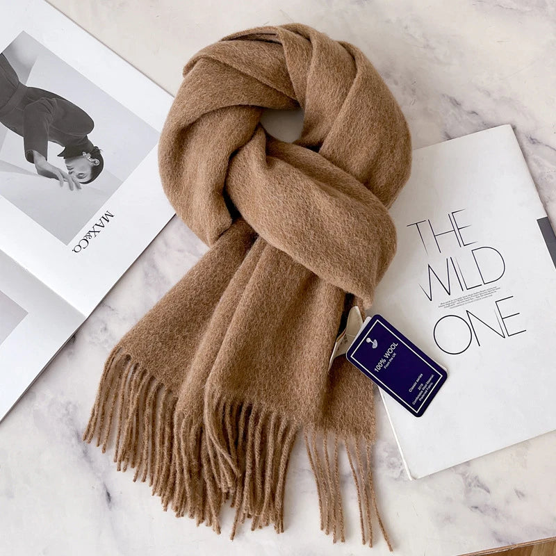Winter Narrow Wool Scarf – 28 Colors, 100% Wool Solid Color Unisex Scarf for Men & Women, Warm and Cold-Proof