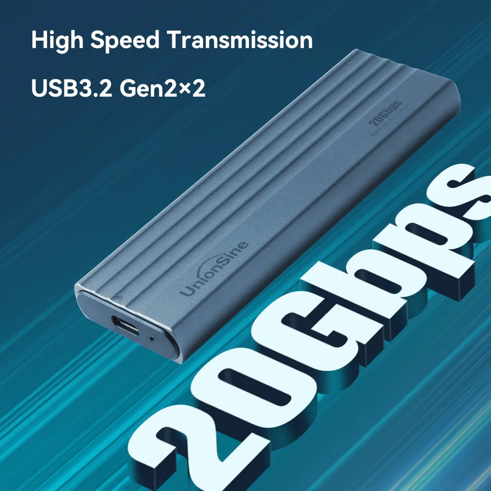 UnionSine 20Gbps M.2 PCIe SSD Case – Dual Protocol M.2 to USB Type-C 3.1 Adapter for NVMe, NGFF, and SATA SSD