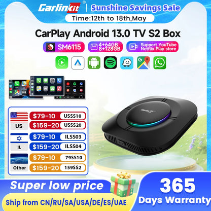 2025 Carlinkit AI Box LED – Android 13 Wireless CarPlay Adapter with Qualcomm 6115, 8-Core 64GB Smart TV Box for Netflix & IPTV