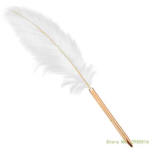 Stylish White Feather Ballpoint Pen – Elegant Wedding Signature Pen for Business & School Use