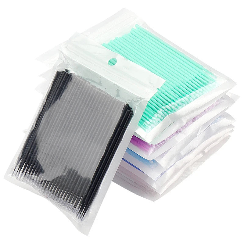 100pcs Eyelash Cleaning Brushes – Micro Cotton Swabs for Lash Extensions & Makeup Remover