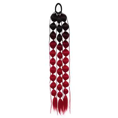 Colorful Bubble Braid Ponytail Extension – Long Lantern Braided Synthetic Hairpiece with Tie