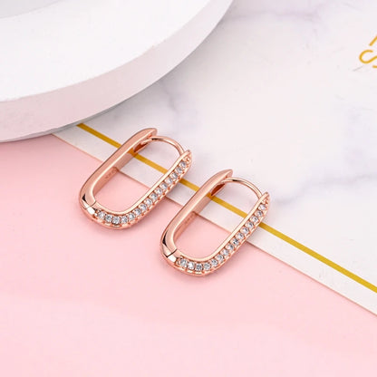 2024 New 925 Sterling Silver Rectangular Hoop Earrings with Zircon - Golden Luxury Wedding Gift for Women