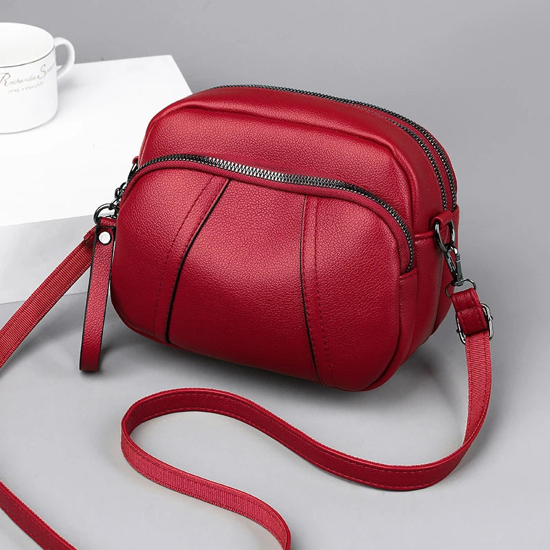 Women's Rivet Zipper Crossbody Bag – Solid Color Soft Leather Mobile Phone Shoulder Purse