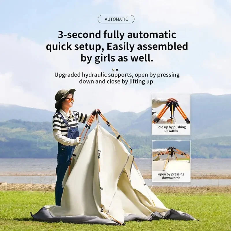 Outdoor Folding Tent – Fully Automatic Quick-Open 3-4 Person Camping Tent, Rain & Sun Proof, Portable for Self-Driving Trips